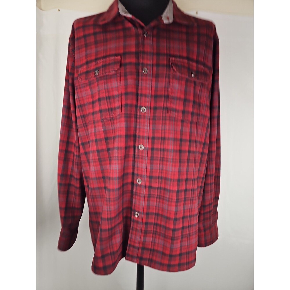 Cabela's Men's XL Red Black Plaid Flannel Button-Up Shirt Outdoor Hiking